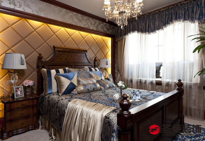 上山间别墅装修效果图,140平米美式轻奢别墅设计图