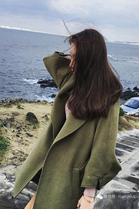 纯棉加绒加厚连帽中长外套 (红色羊角扣毛呢夹棉外套)