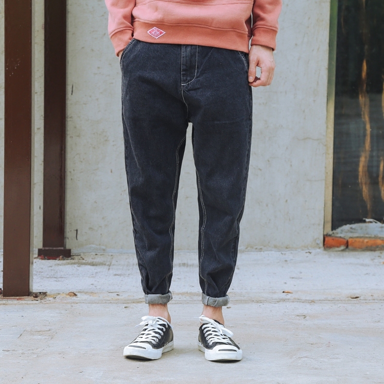 粗腿显瘦裤子男休闲阔腿,短腿男士阔腿束脚裤