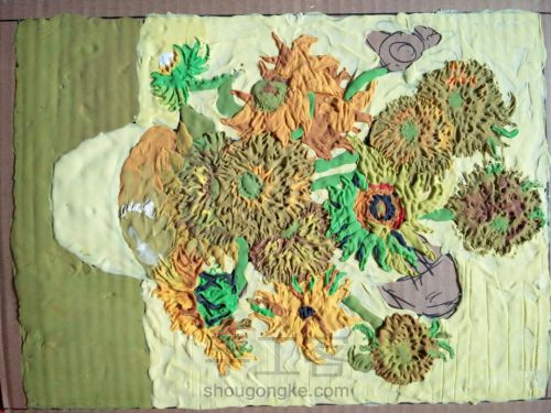 粘土向日葵浮雕画,僵尸向日葵粘土