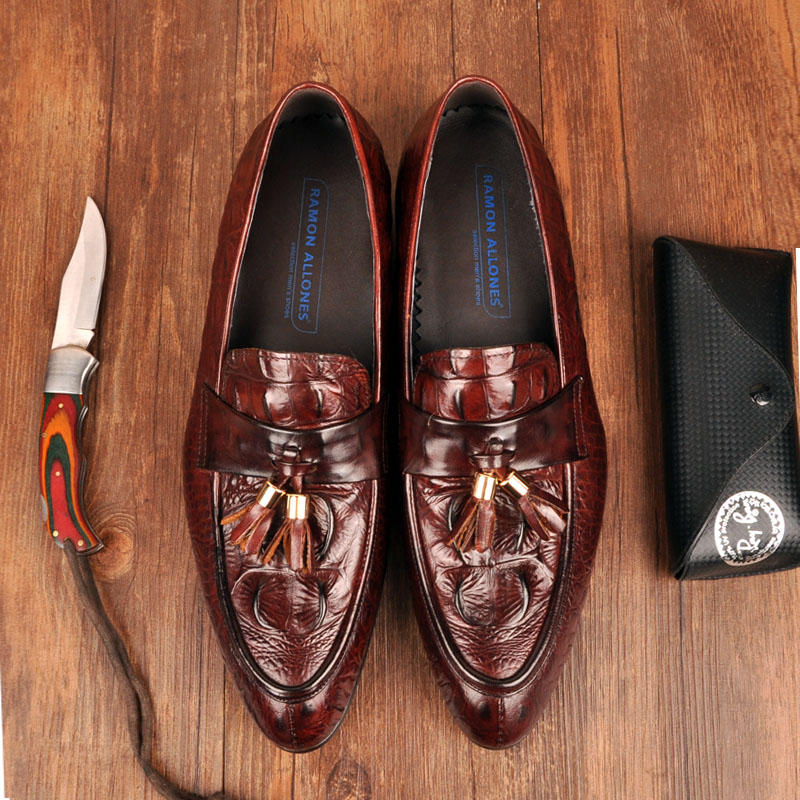 花花公子男士鳄鱼纹皮鞋,鳄鱼纹皮鞋男新款商务透气