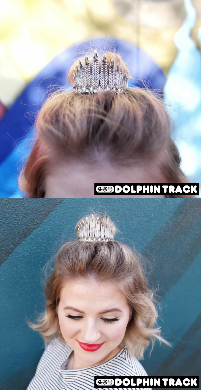 法式珍珠发带短发编发教程,适合中短发的编发ins