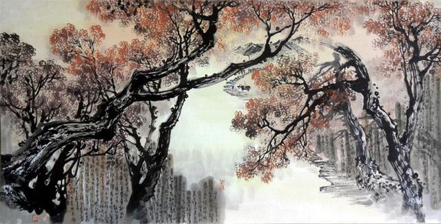 曾刚彩墨山水画丛树的画法教程,曾刚彩墨山水画房子的画法视频