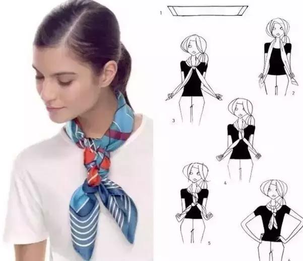 夏天丝巾系法大全,夏天长方形丝巾搭白衬衫的系法