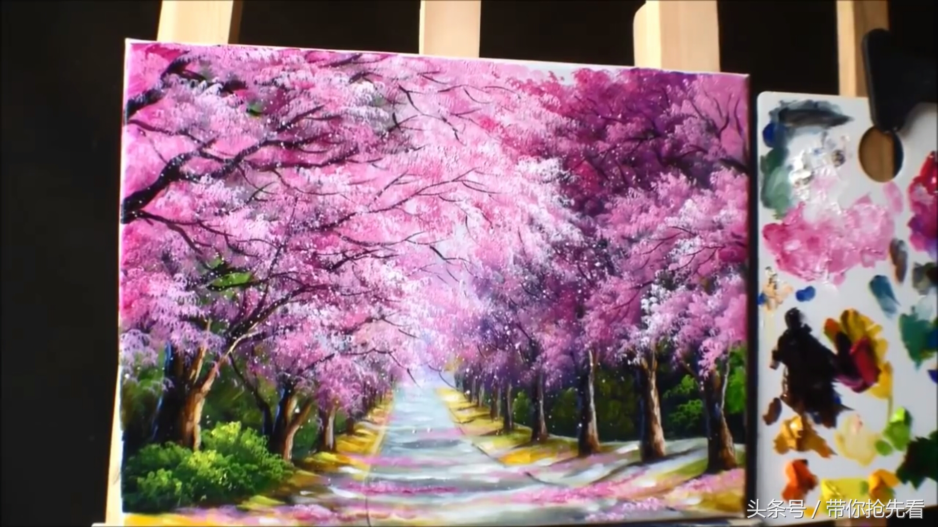 丙烯颜料画樱花树教程视频,丙烯颜料樱花的画法