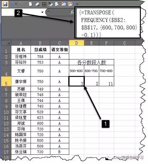 怎么根据分数段统计表确定排名,最简单的分数段统计