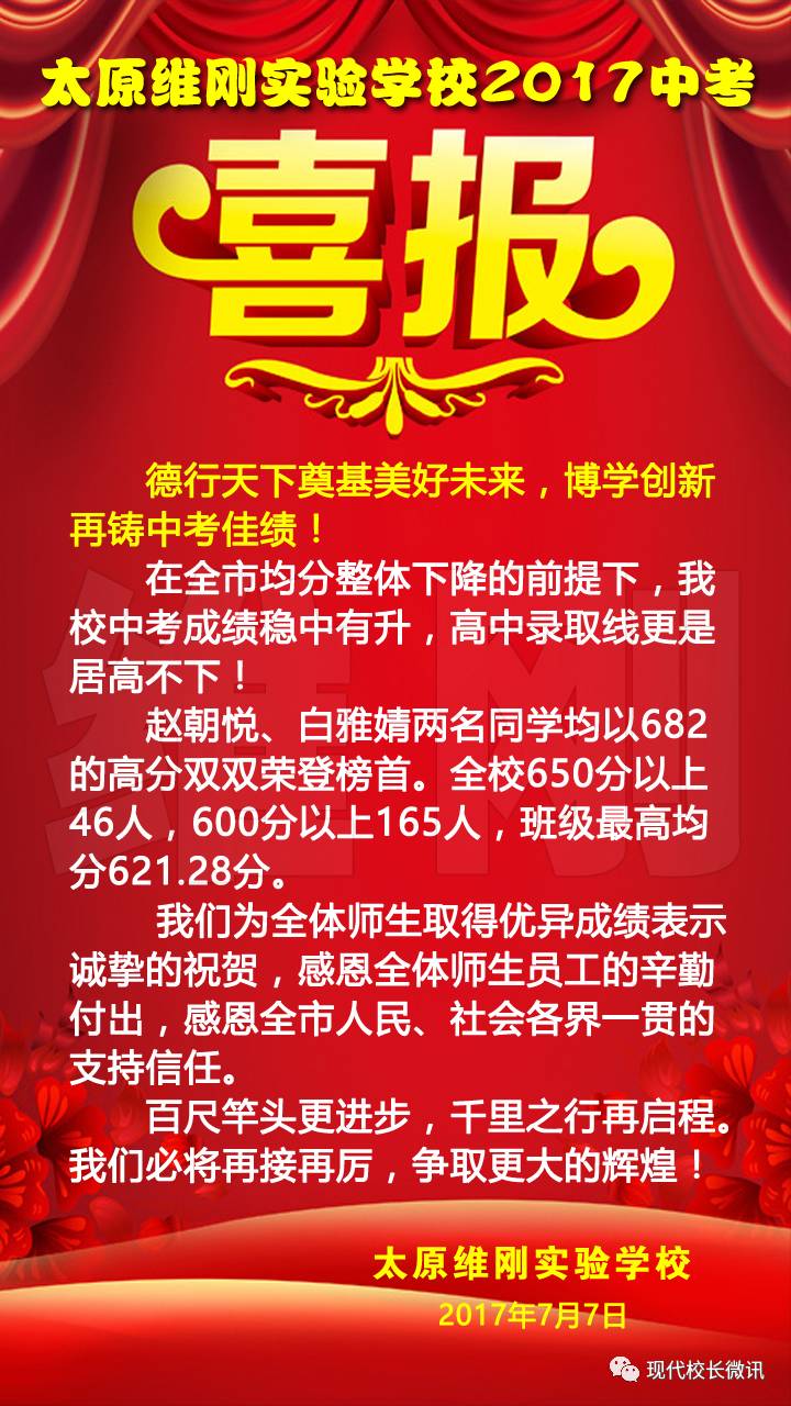 「喜报」太原维刚实验学校2017中高考成绩再获丰收！