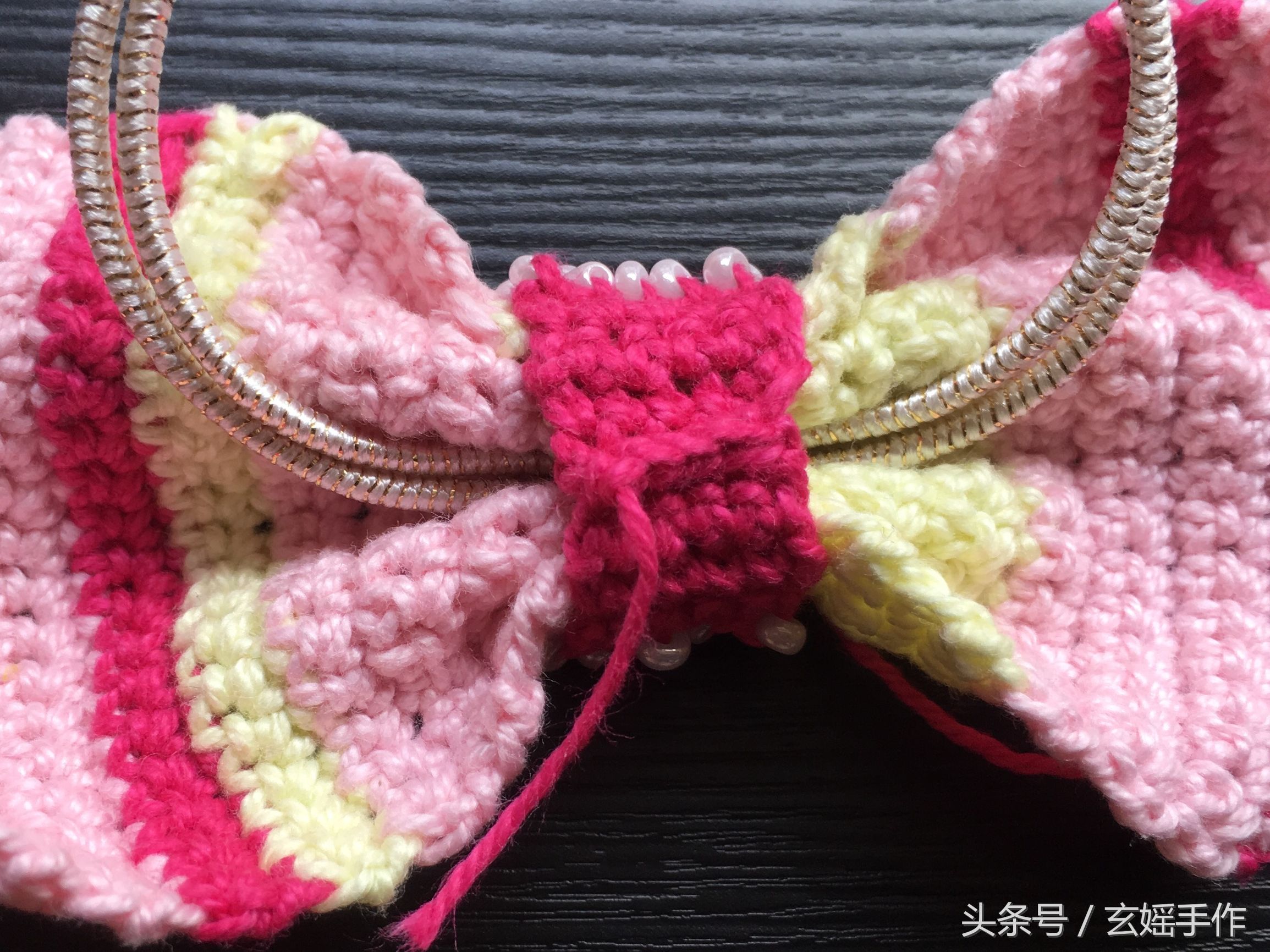 头花发饰新款蝴蝶结,钩针编织蝴蝶结头花发夹