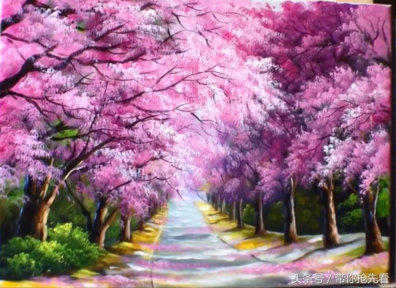 丙烯颜料画樱花树教程视频,丙烯颜料樱花的画法