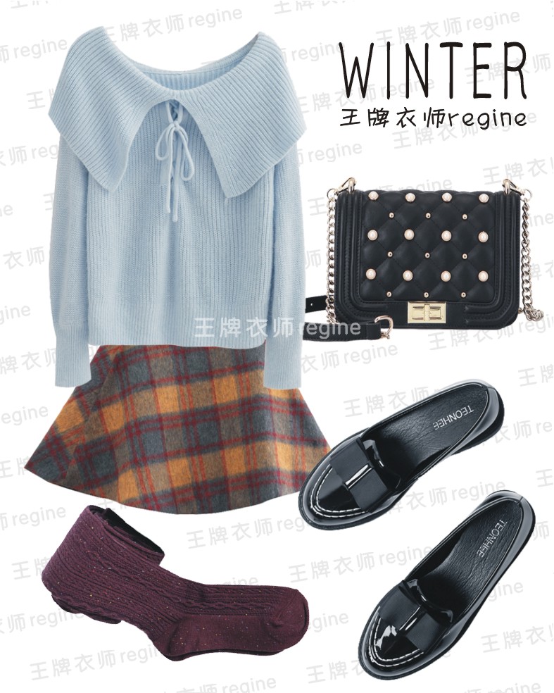 元气满满衬衫百褶裙,元气浅蓝格裙