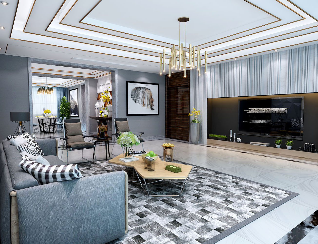 大面积卧室装修北欧轻奢效果图,北欧轻奢简约线条椭圆餐桌桌布