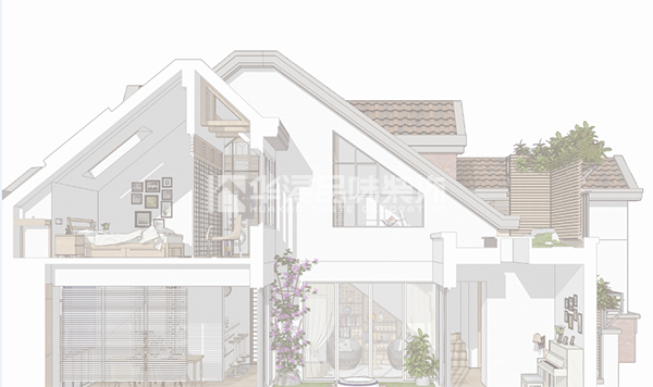 连廊天井南北通透,采光天井连通客厅