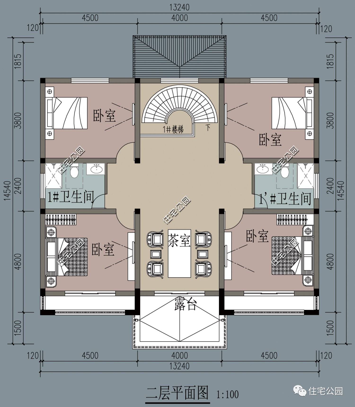13*7米二层别墅,开间13米进深10米的二层半别墅