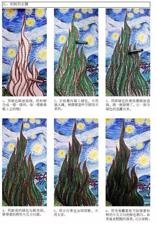 画家梵高的星空用油画棒画,用油画棒模仿梵高画的星空