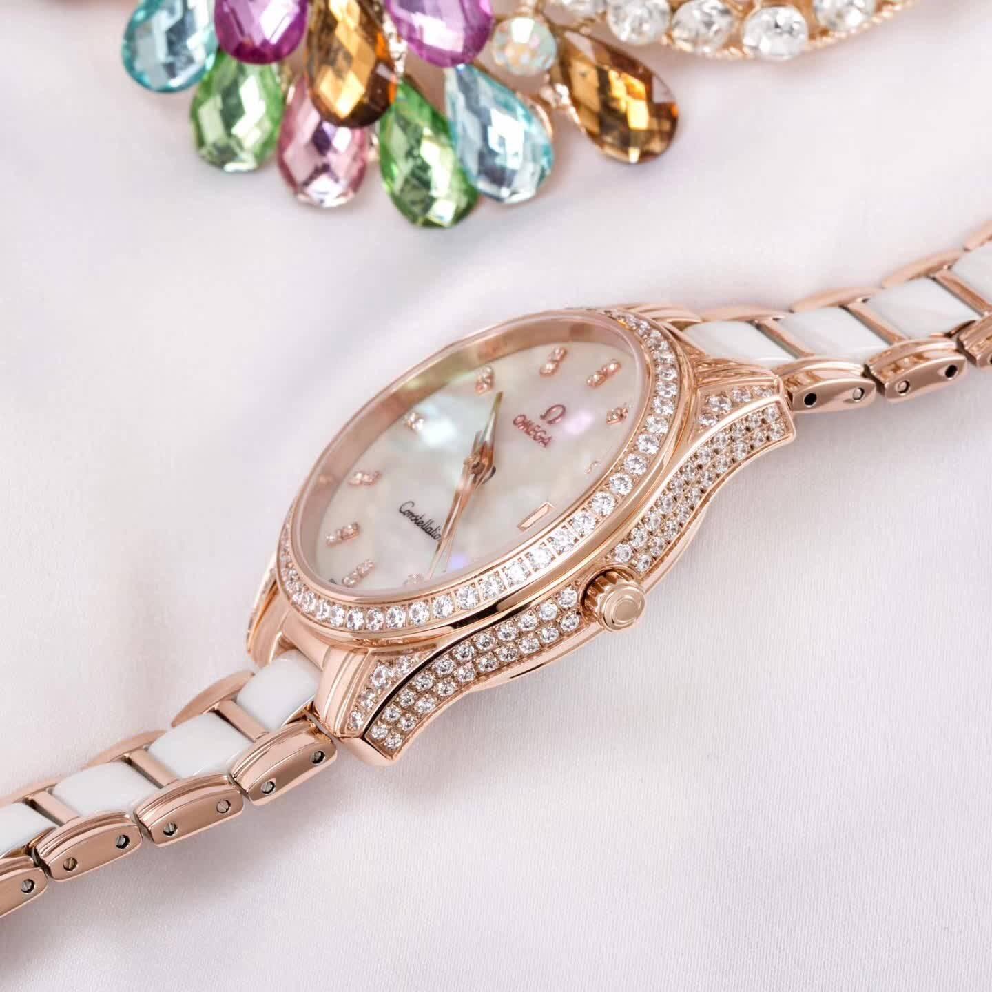 欧米茄omega星空镶钻腕表,女神专属轻奢镶钻陶瓷腕表