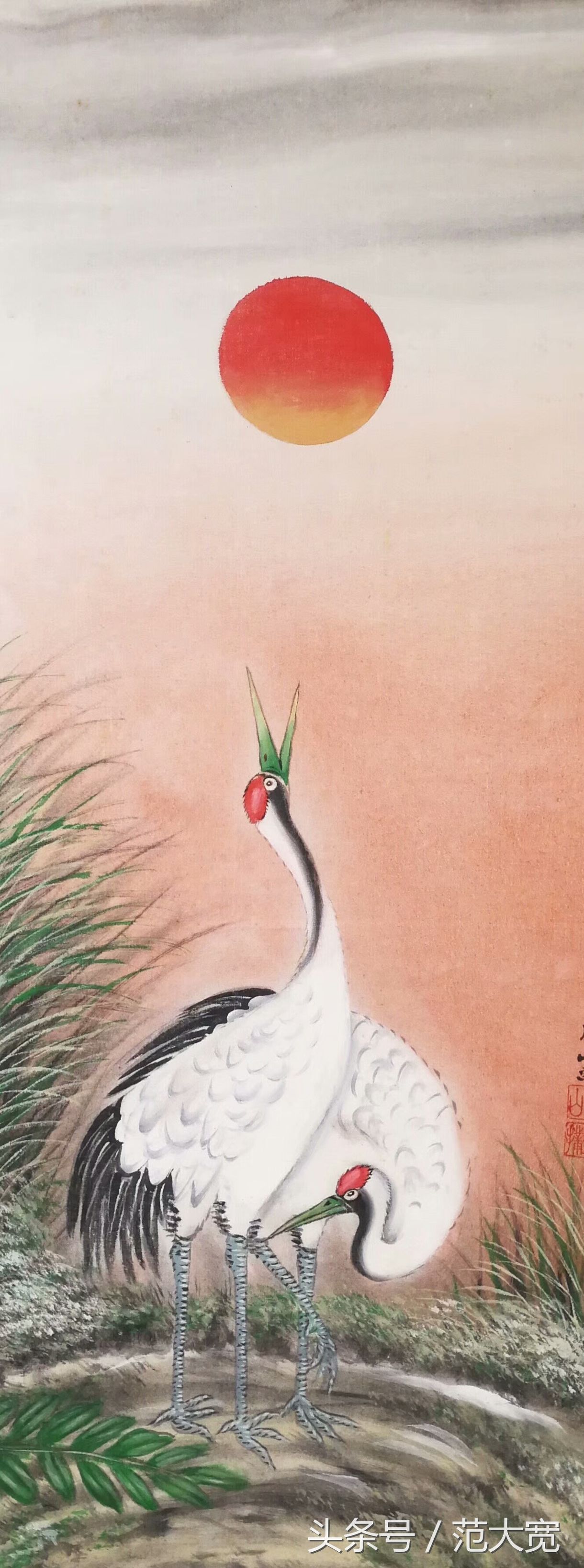 日本画师画仙鹤,仙鹤画作讲解