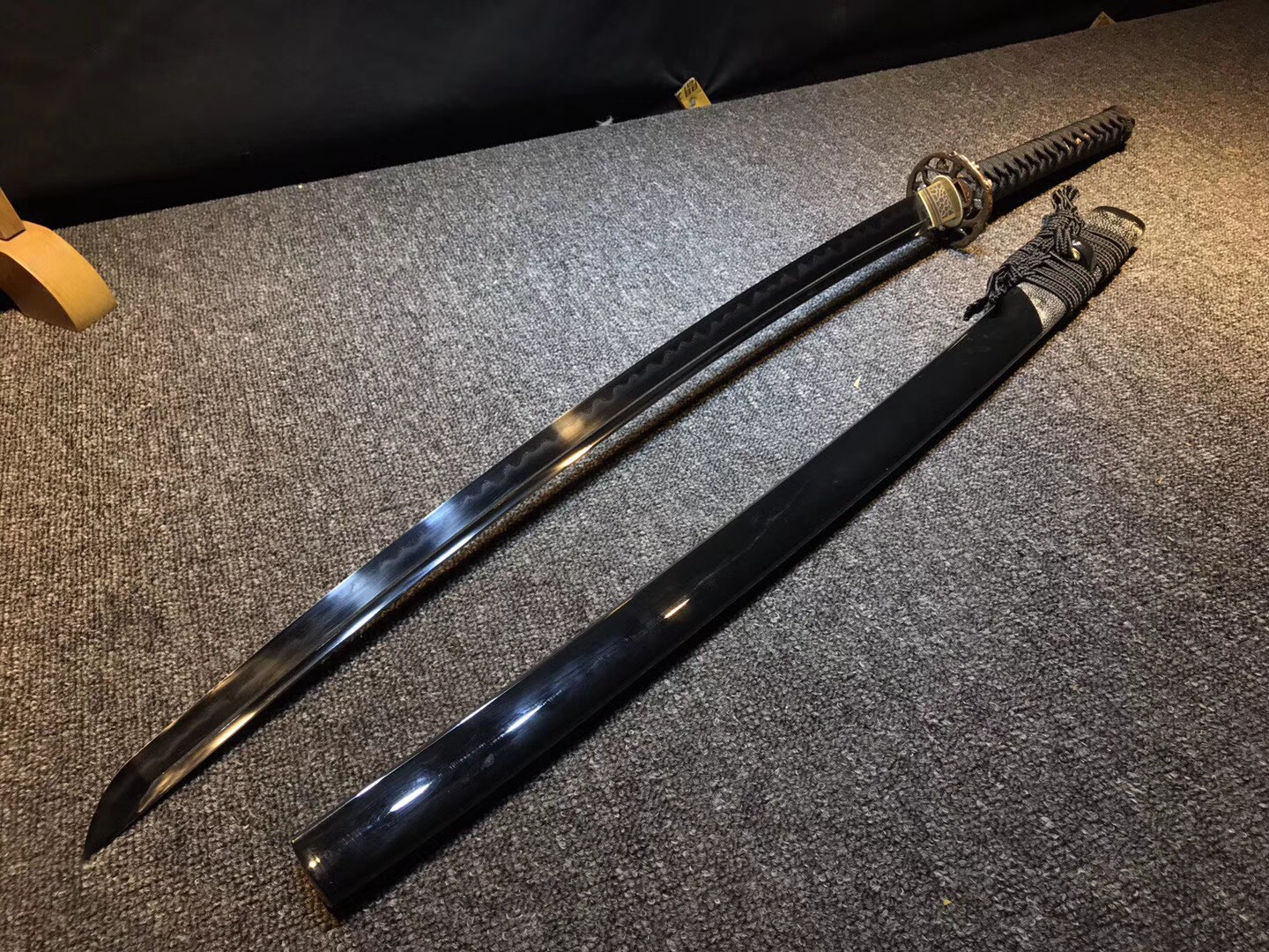 花纹钢武士刀100厘米,手工高性能花纹钢武士刀