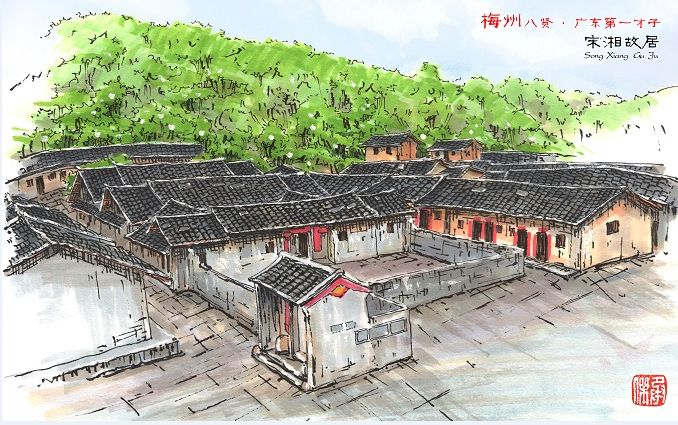 名人故居游览手绘,广州名人故居画