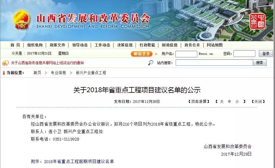 重大商机！山西2018年重点工程全名单公布，涉及城建、创业园区等