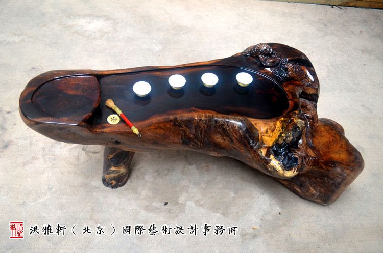 鸡翅木根雕茶台翻新完工,实木树根雕茶几