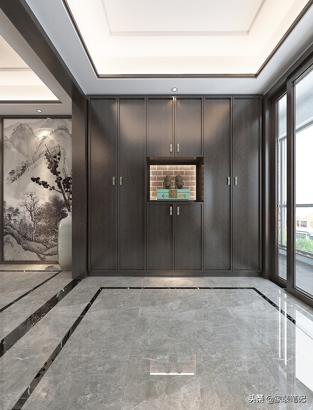 中式古典客厅阳台一体效果图,阳台装修设计中式设计