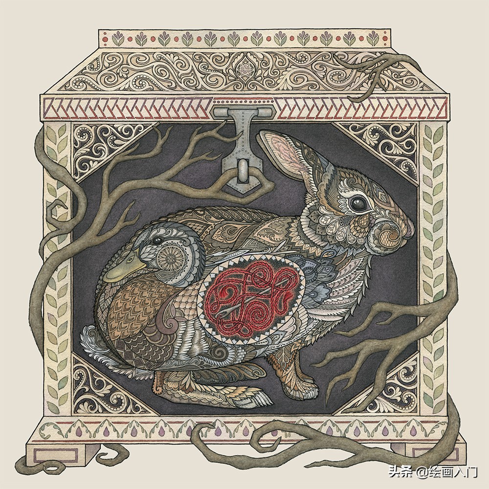 复古气息的几何图形插画,插画师的动物花卉水彩插画作品