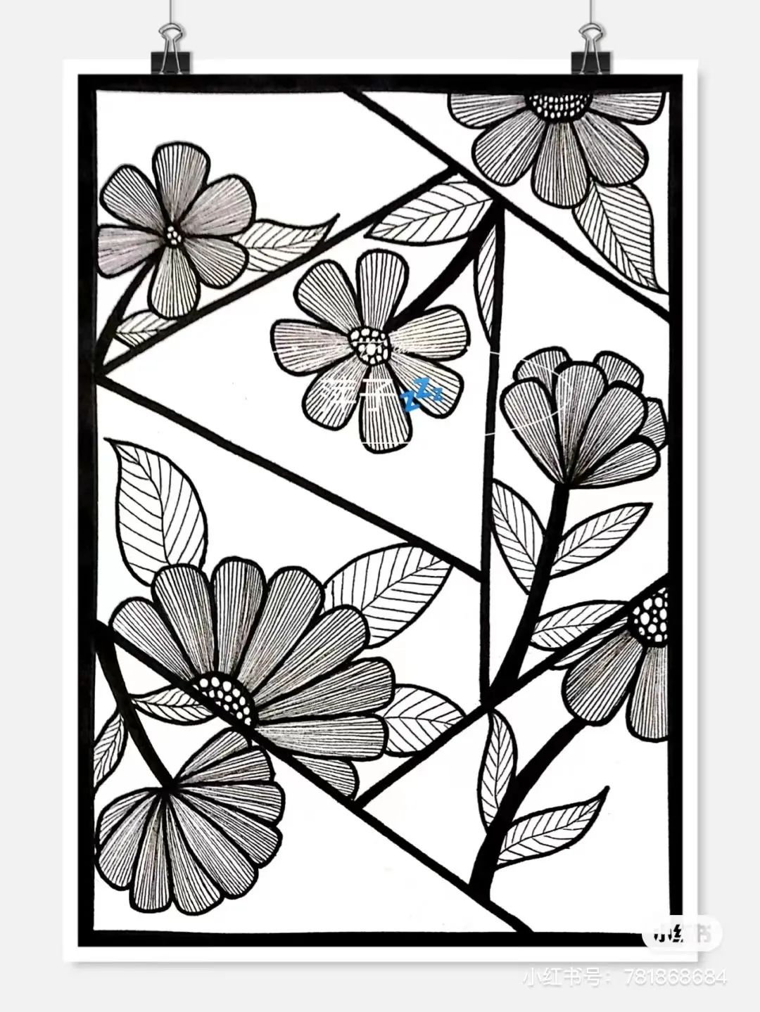 花卉简单线描创意画,花草线描画装饰