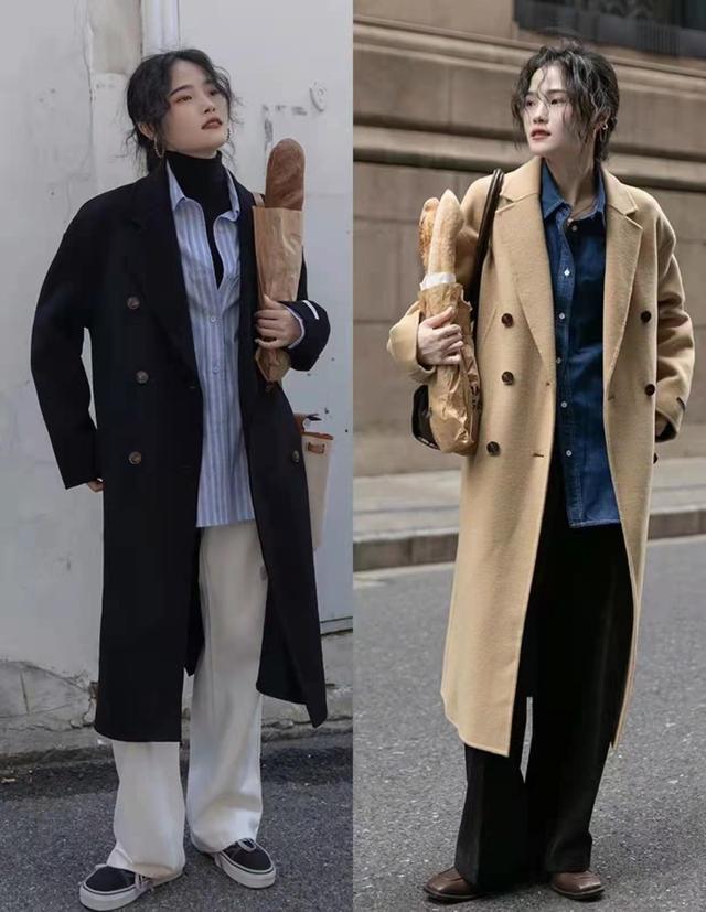 适合女人穿的中长款呢子大衣,宽松时尚长款减龄呢子大衣