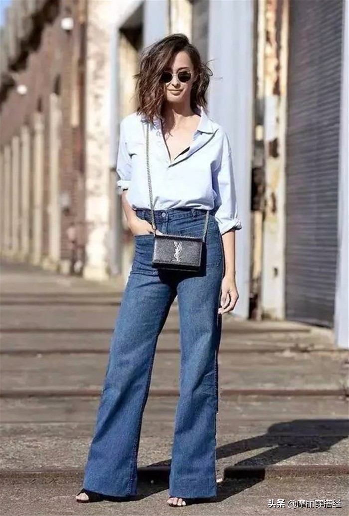 牛仔阔腿裤配什么上衣好看春季,牛仔春季阔腿裤