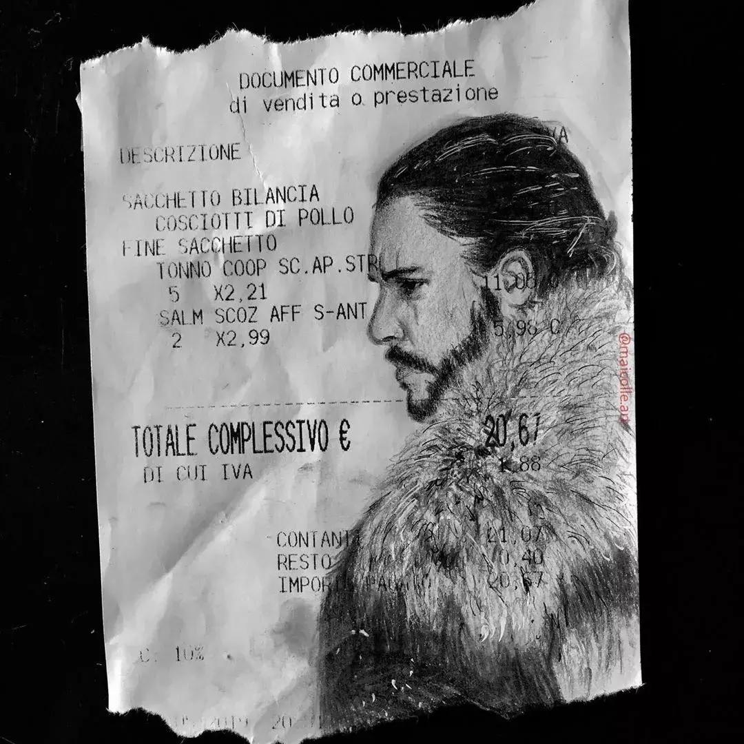 学渣购物小票画画,97年画画天才