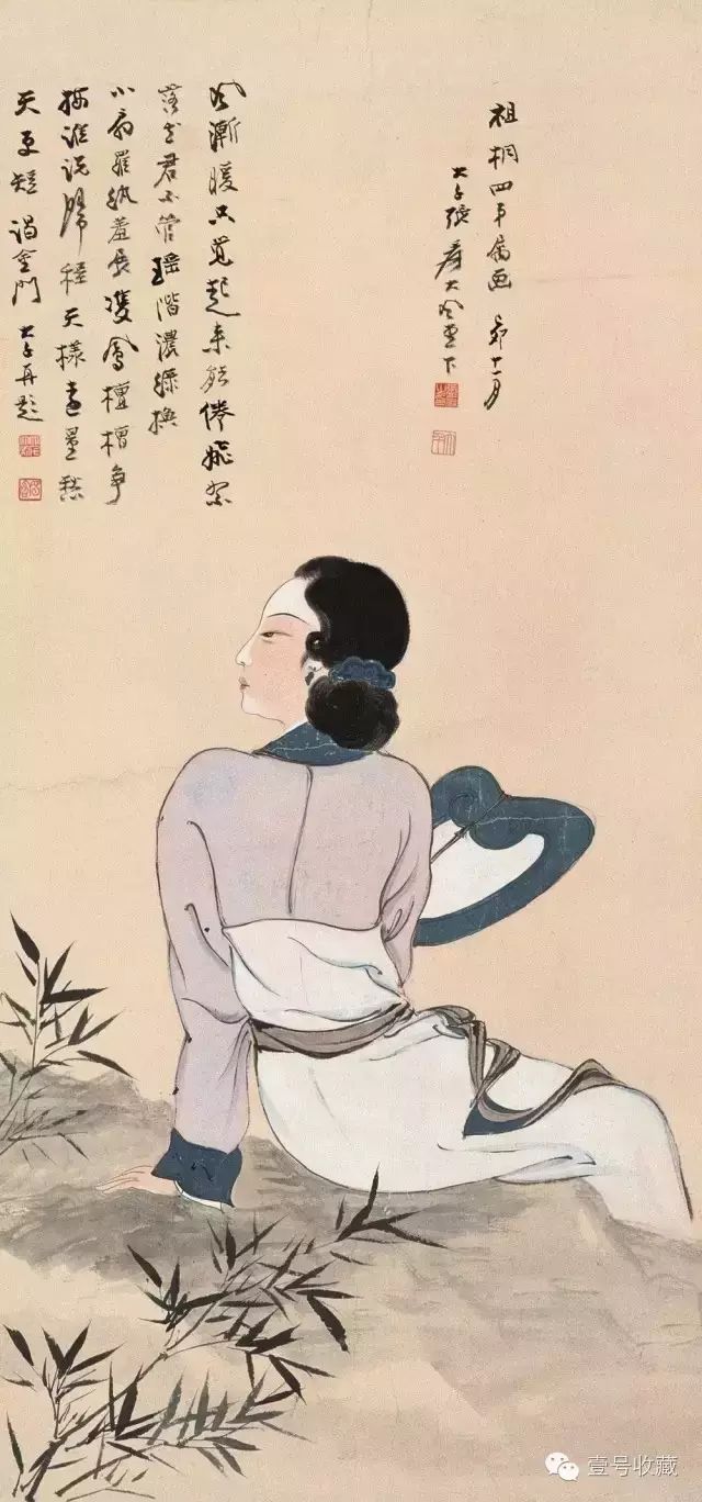张大千画作美人鹦鹉图,张大千四大美人图真迹