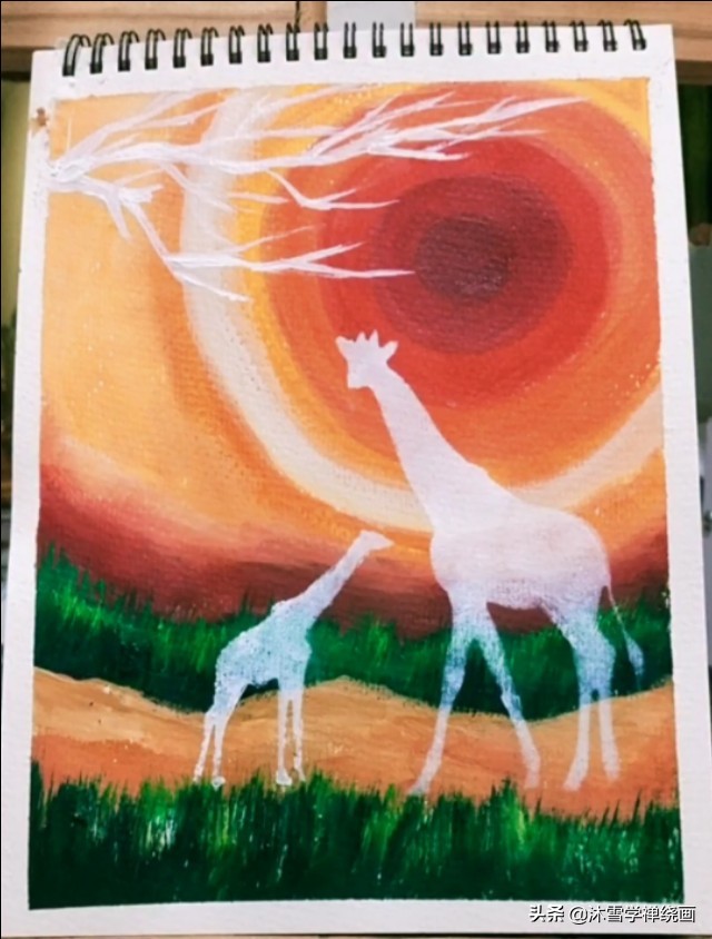 用马克笔画长颈鹿简单的画,初学者丙烯画教程长颈鹿