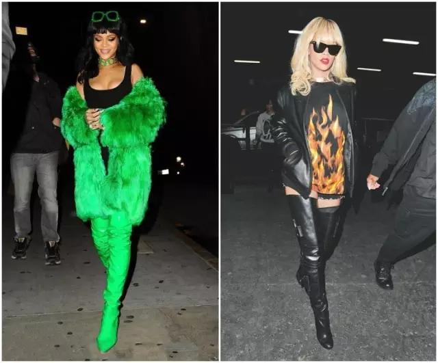 烟灰色牛仔裤怎么搭过膝靴,小香风皮毛外套搭配牛仔裤过膝靴