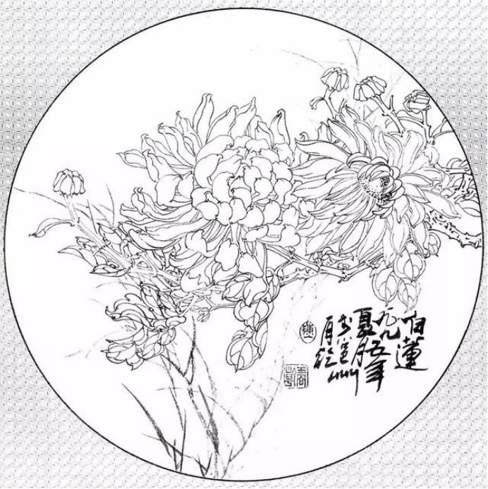 圆面白描作品古风,书法圆面白描作品集