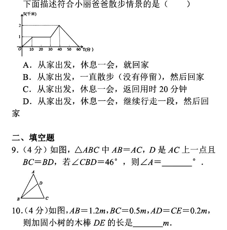 八上数学期末考试卷真题,期末真题八上