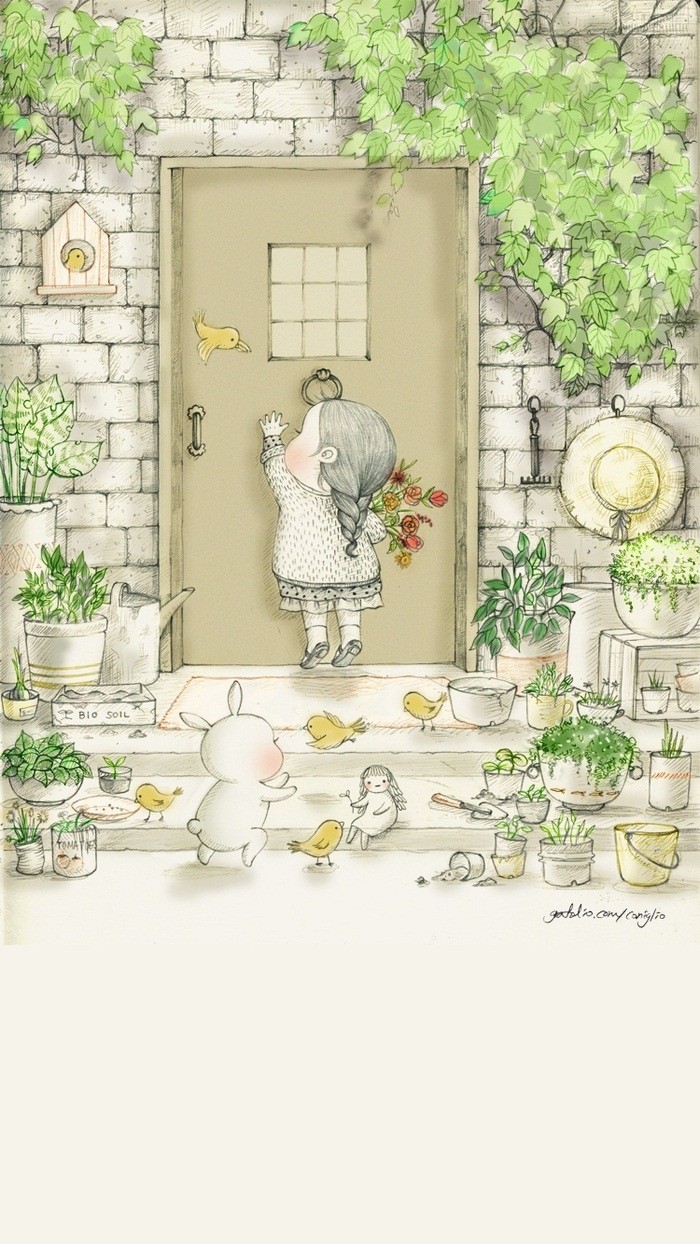 少女与兔子插画,兔子手绘创意插画