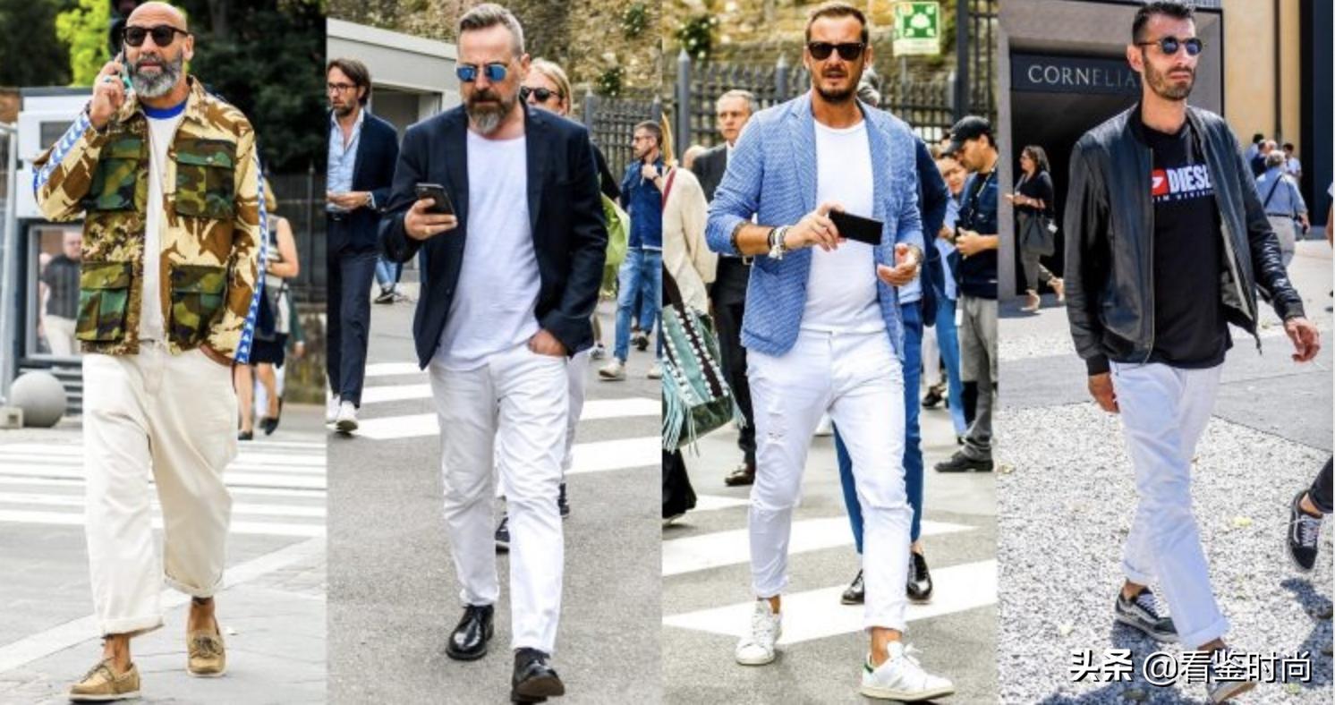 男士白色牛仔裤搭什么鞋,男士宽松白色阔腿牛仔裤
