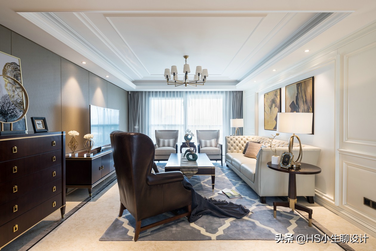 美式茶几电视柜效果图,带茶几高级沙发套全包