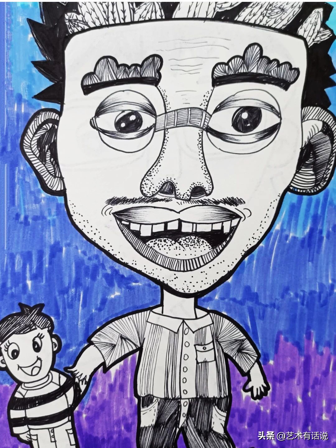 美术绘画创意父亲节,父亲节沉稳有爱的绘画素材