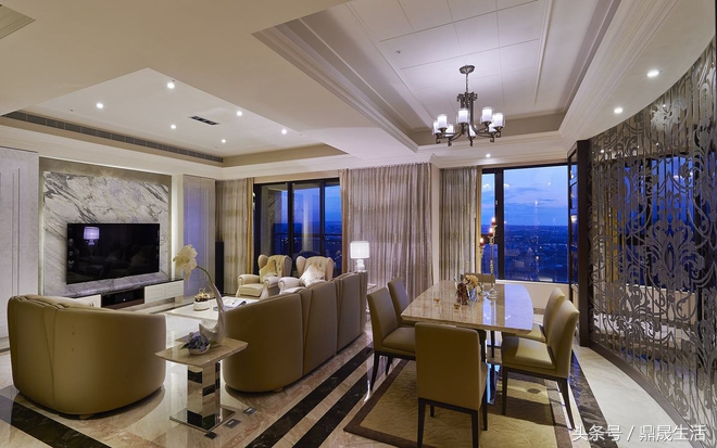 鼎晟大理石瓷砖搭配微晶石鱼肚纹背景墙打造经典传世之美