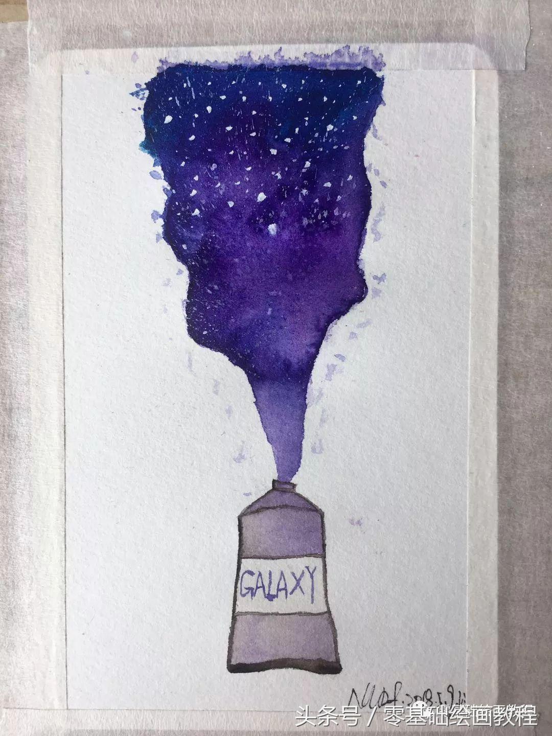 水彩颜料画星空简单版鲸鱼,固体水彩颜料教程星空