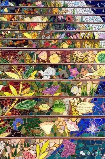 庭院小路台阶铺装效果图,马赛克庭院铺装