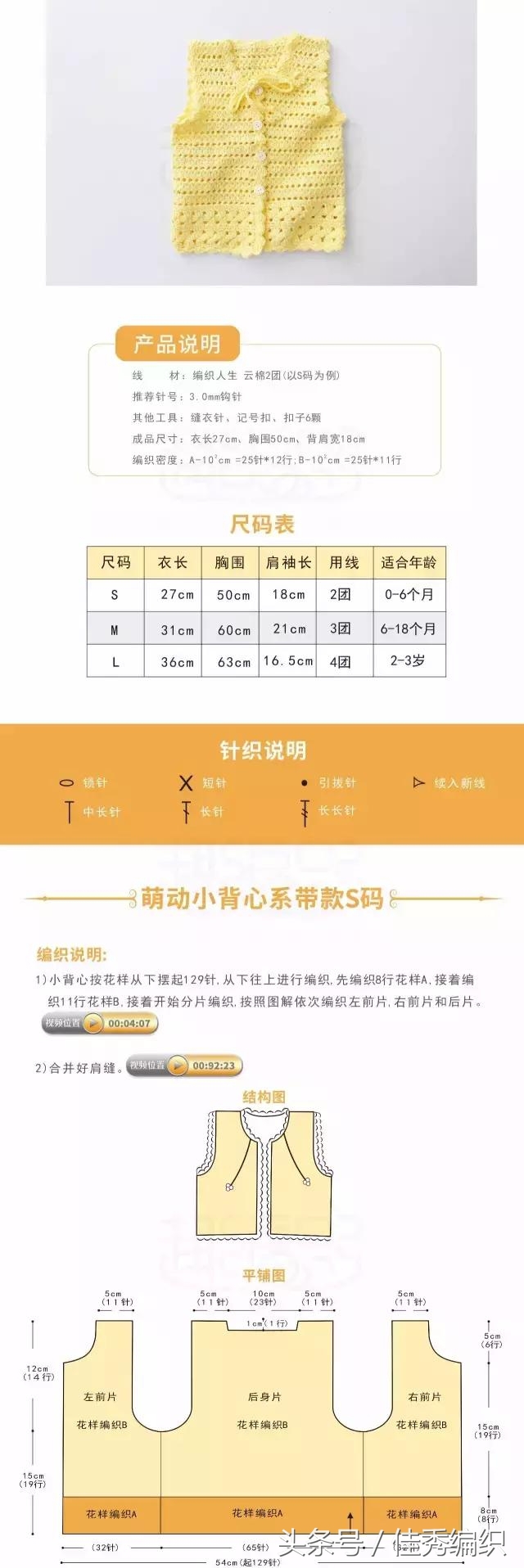 钩婴儿背心双色,0-6个月婴儿背心钩织教程