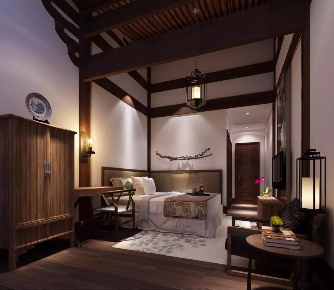 中式民宿效果图手绘,古风民宿正立面图设计图