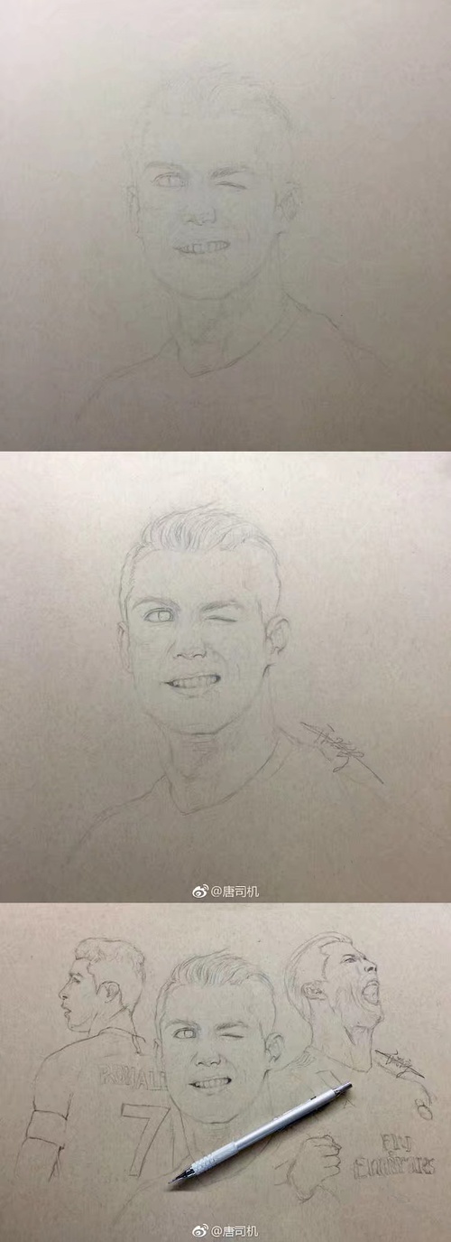 手绘C罗肖像的视频,手绘c罗九宫格
