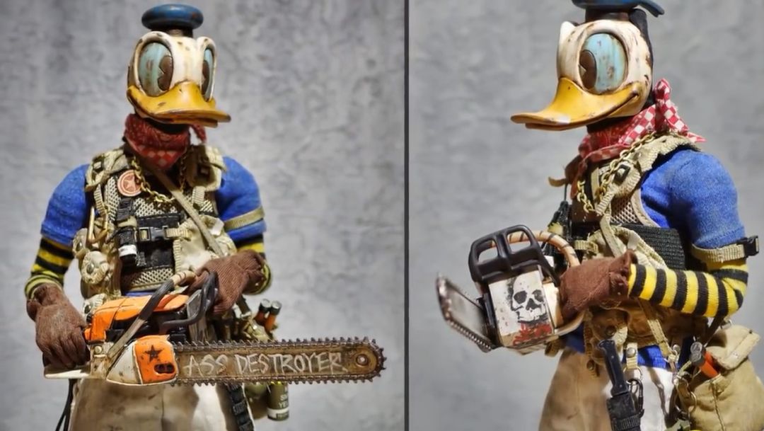 迪士尼“硬核武装风”手办，米奇手持斧头，唐老鸭“电锯惊魂”！