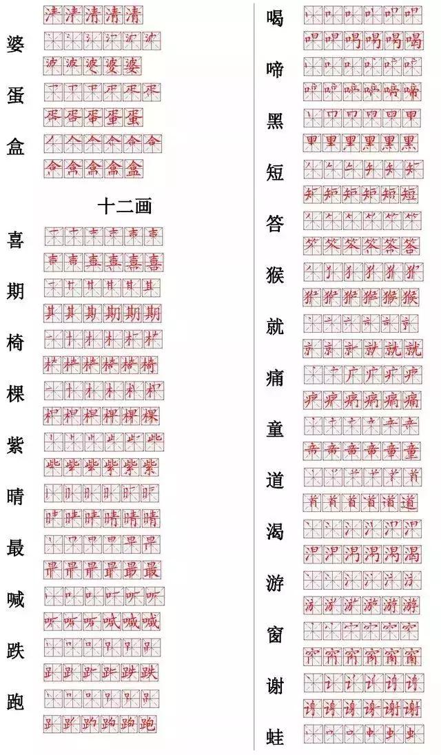 小学1-6年级笔画笔顺练习,560个常用字笔顺大全