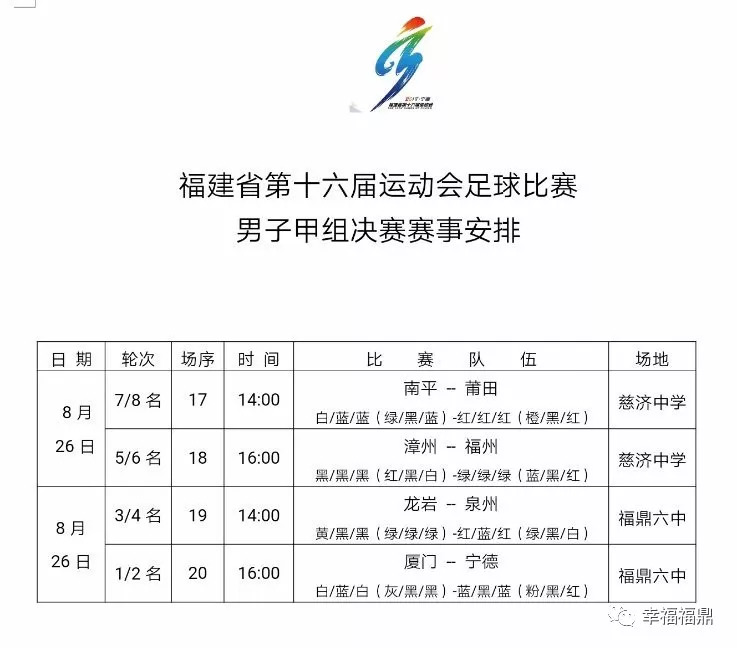 福建省运会足球甲组赛程,省运会女子足球比赛时间表