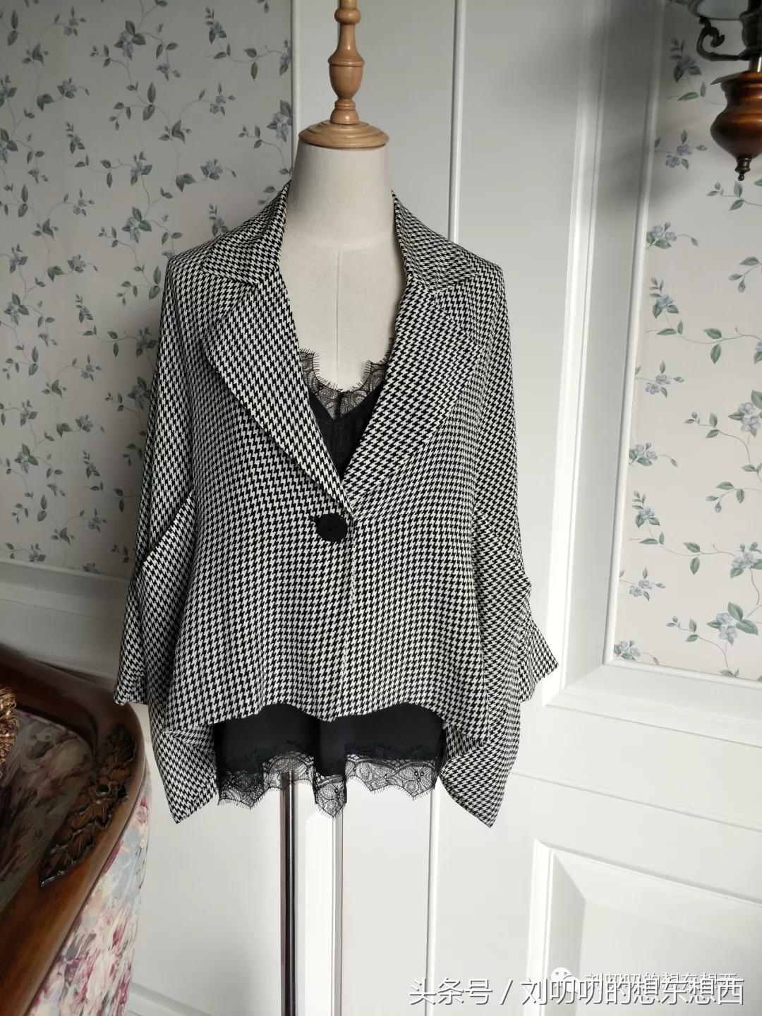 千鸟格套装现实穿搭,时尚千鸟格两件套