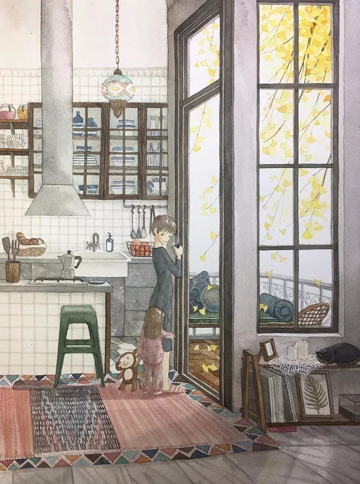 手绘妈妈和女儿的日常生活，温暖而感人